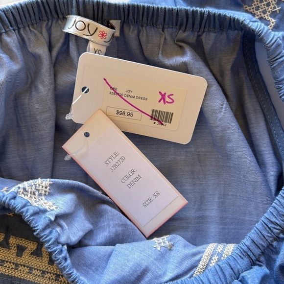 NWT Joy Joy Boho Off Shoulder Chambray Mini Dress Western Embroidery - Picture 11 of 12